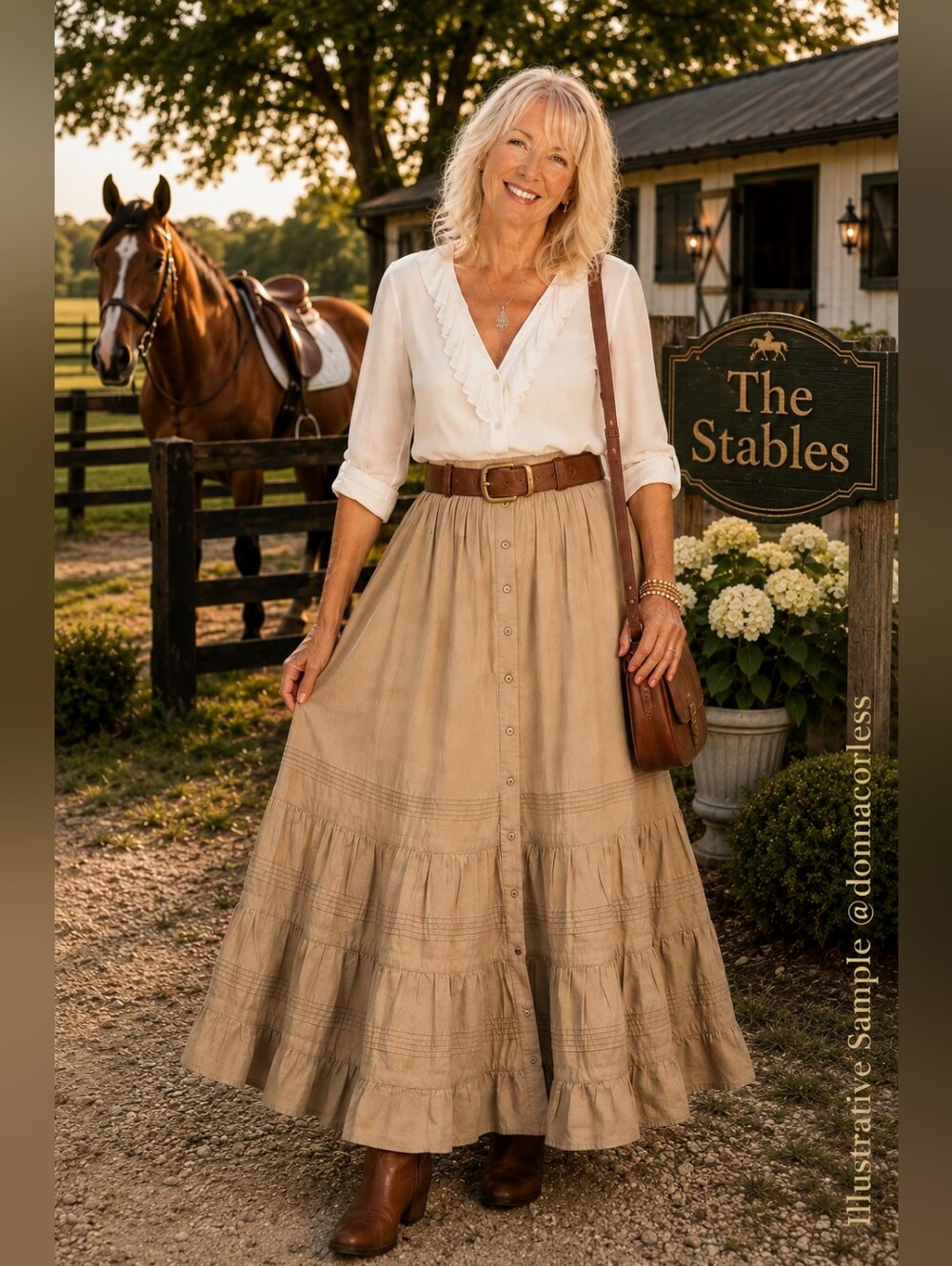 Lauren Ralph Lauren Khaki Cotton Tiered Prairie Maxi Skirt 6 Button Front